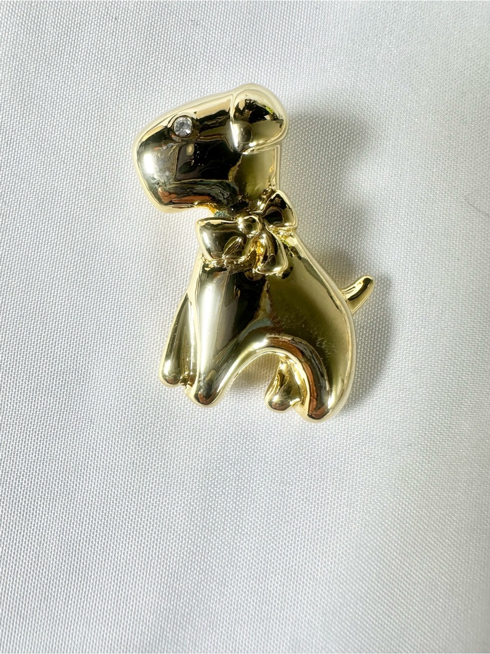 Vintage Gold-Plated Dog Brooch Pin with Bow - Designer Style - Picture 1 of 3